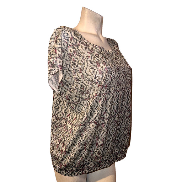 CHICO'S Top Women's Size L (2) Green Rust Embellished SS Banded Waist Blouse - Picture 3 of 6